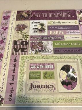 A Day to Remember Floral Sentiment Scrapbook Paper - Purple & Green new. 30 pg